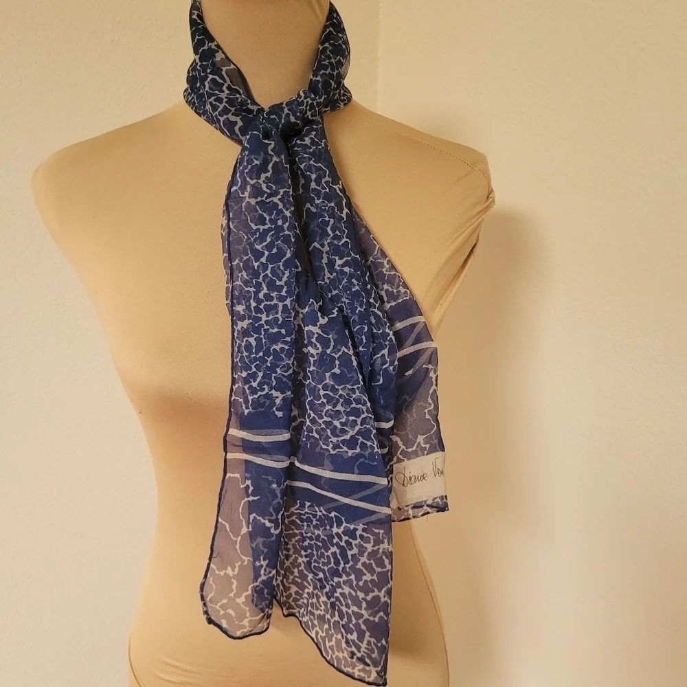 Diane Von Furstenberg Blue And White Silk Scarf